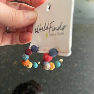 New textile beaded hoop earrings